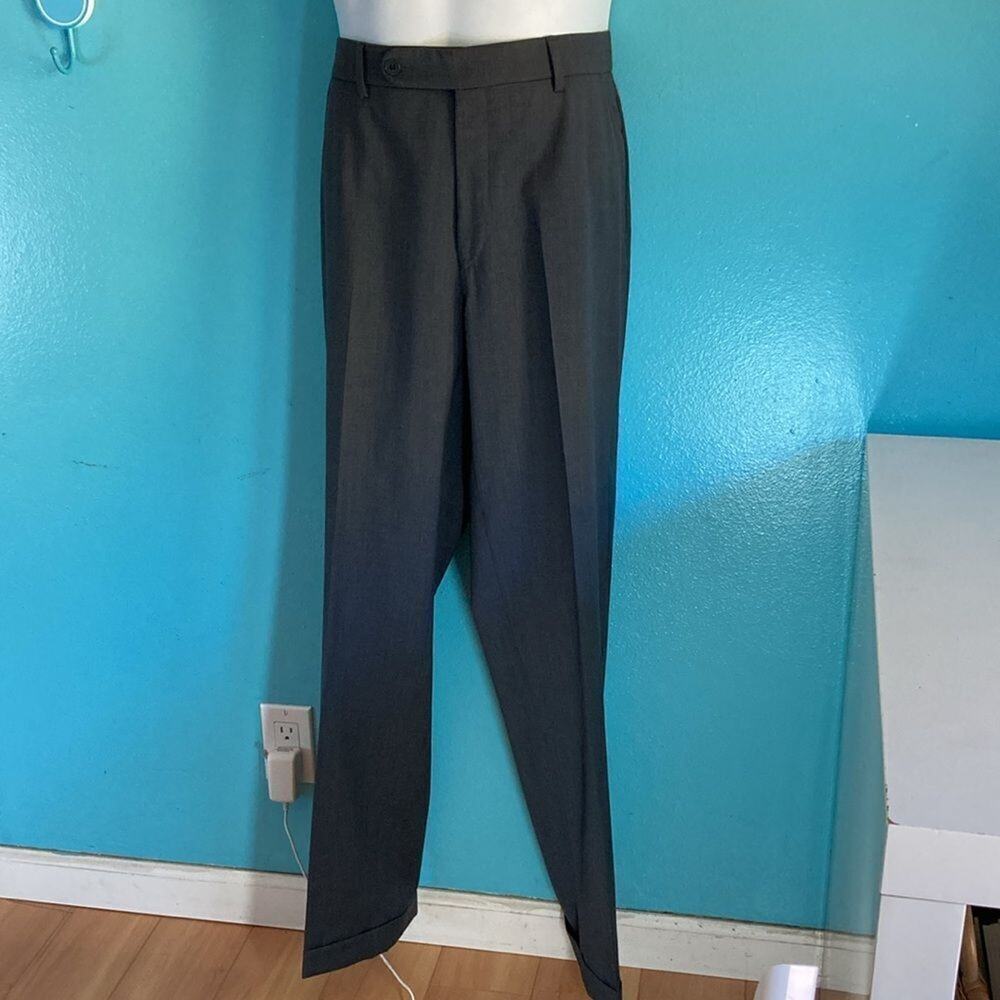Ballin Men Gray Super 120s Wool Dress Pants 35- 36 X 33 Flat Front Cuffed Luxury